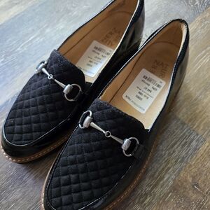 Naturalizer Black Shiny Loafers with Silver Accent